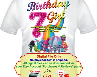 trolls birthday iron on transfer birthday girl party etsy