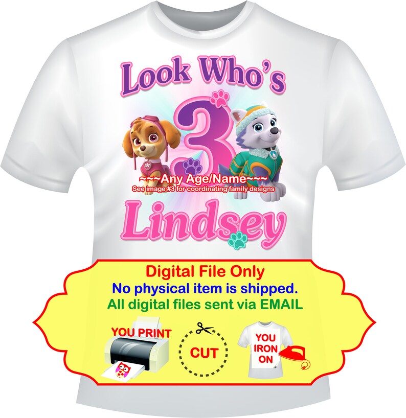 PERSONALIZED PAW PATROL Skye /& Everest BIRTHDAY SHIRT ADD NAME /& AGE FOR FAMILY