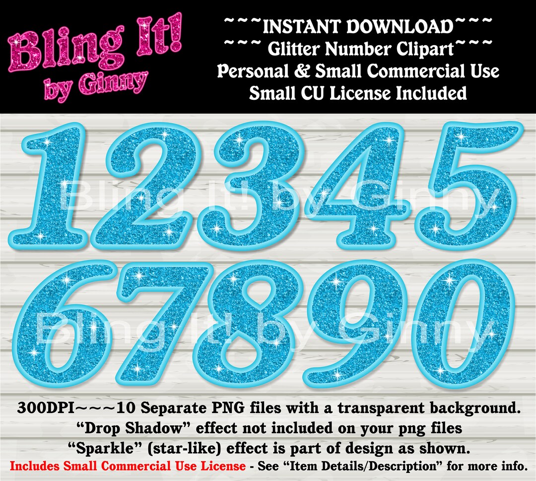 Blue Glitter Number Clipart With Sparkle Effect, Graphical Design PNG