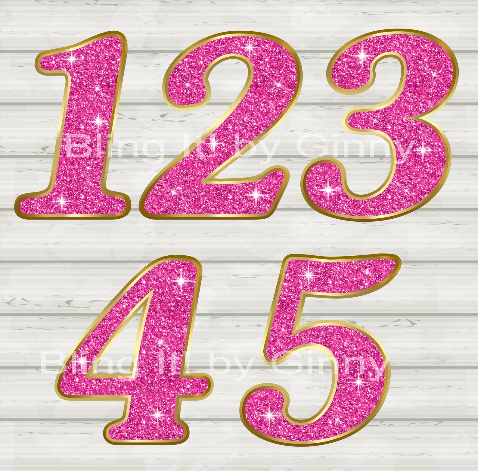 Pink Glitter Number Clipart With Sparkle Effect and Gold - Etsy