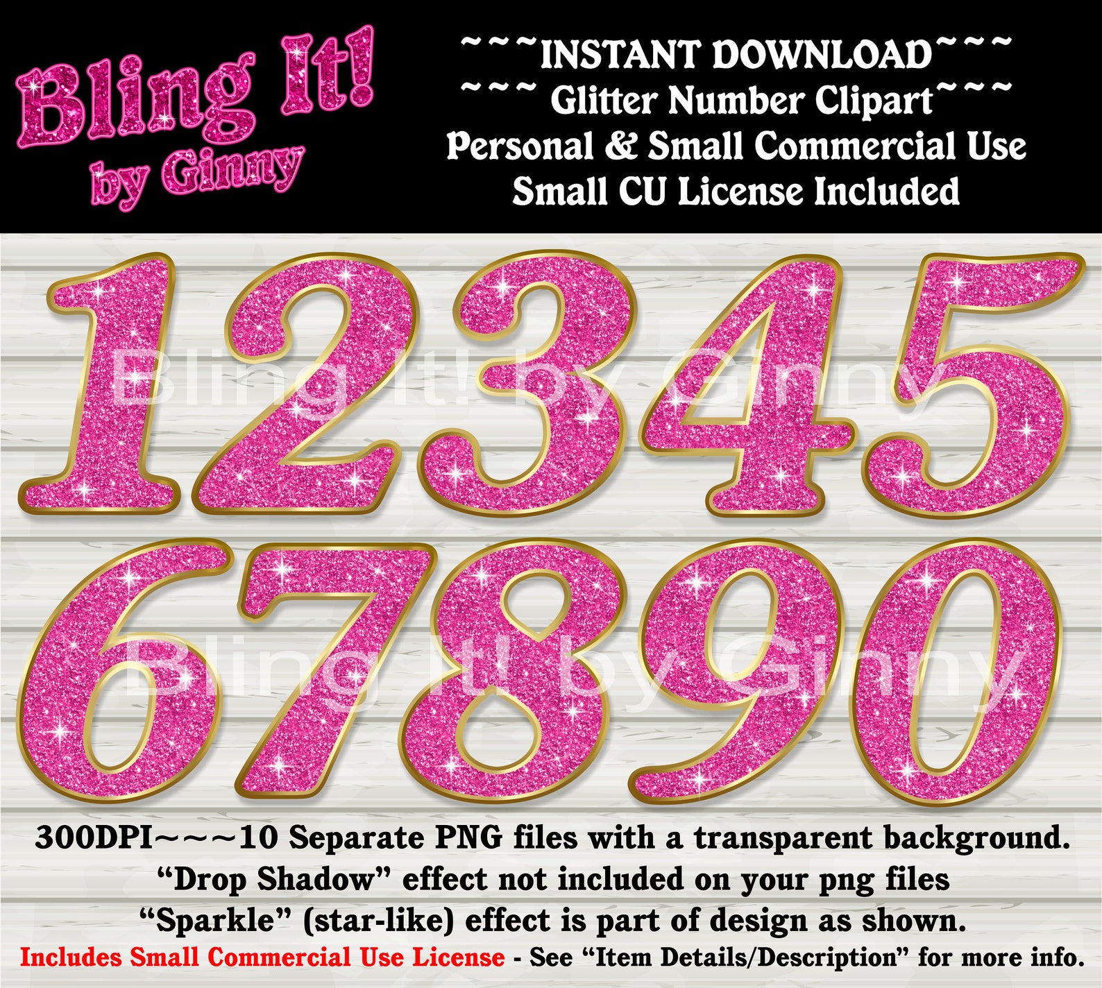 Pink Glitter Number Clipart With Sparkle Effect and Gold - Etsy