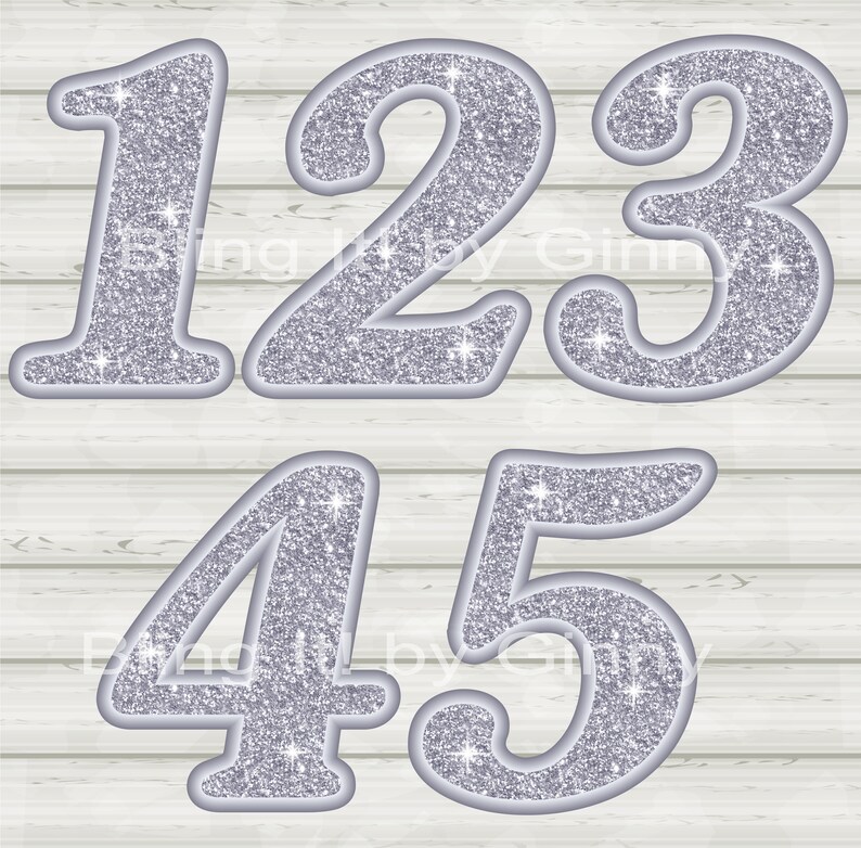 silver1 silver glitter number clipart with sparkle effect