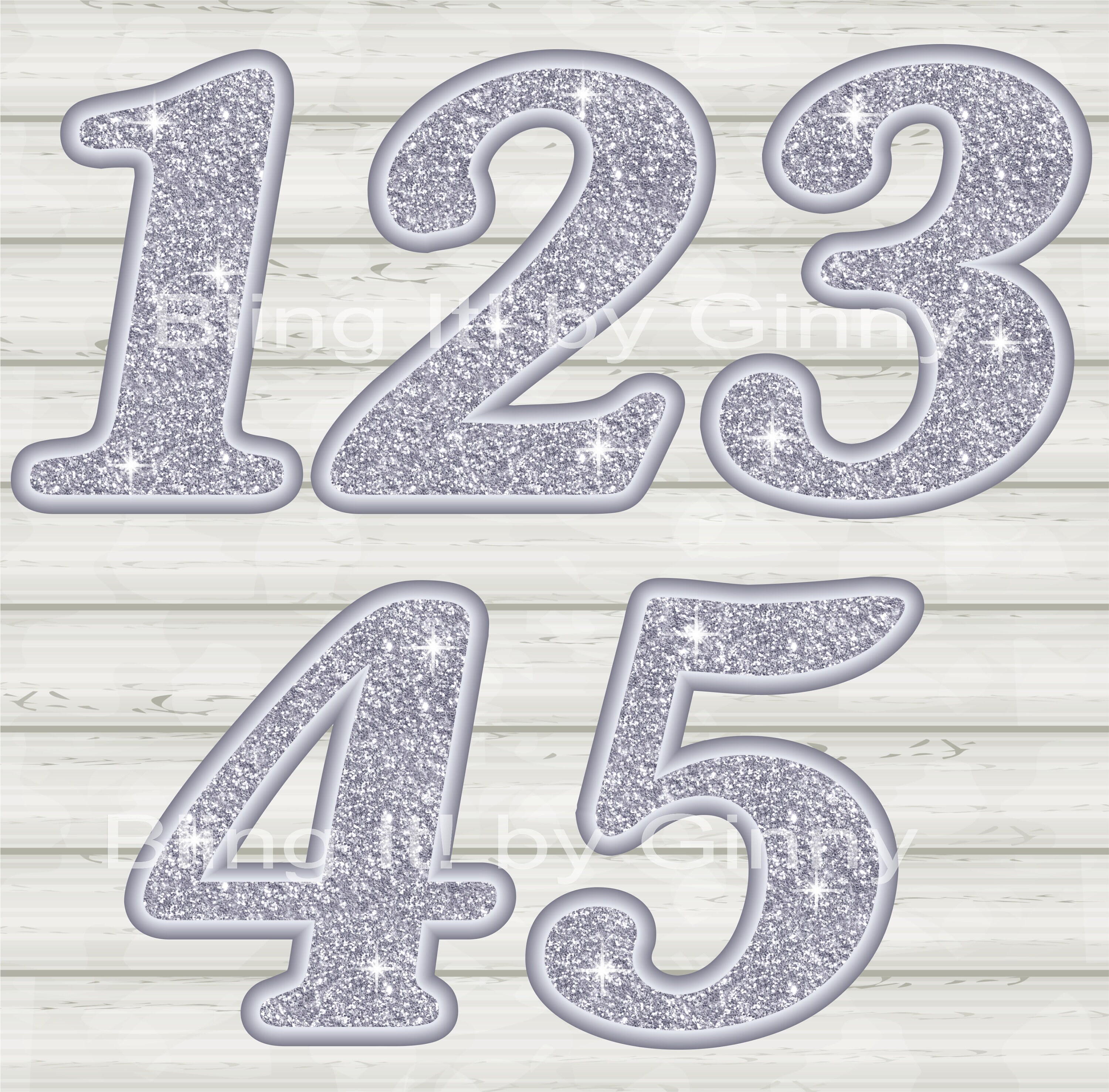 Silver Glitter Number Clipart With Sparkle Effect Graphical Etsy