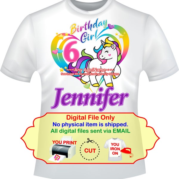 Unicorn Birthday Iron On Transfer, Personalized DIY Family Shirts, Birthday Girl Sublimation Design, Party Printables - UNICORN2A