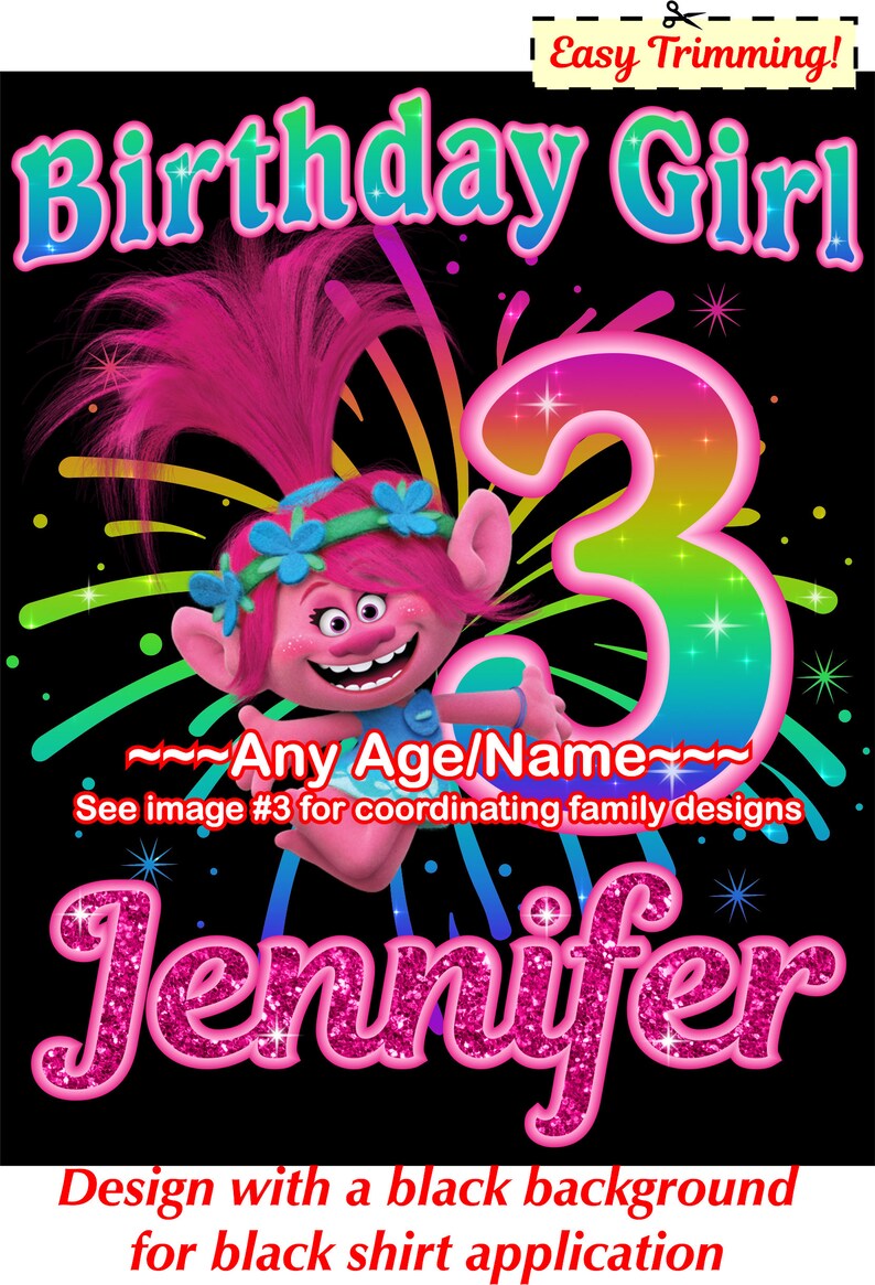 trolls birthday iron on transfer