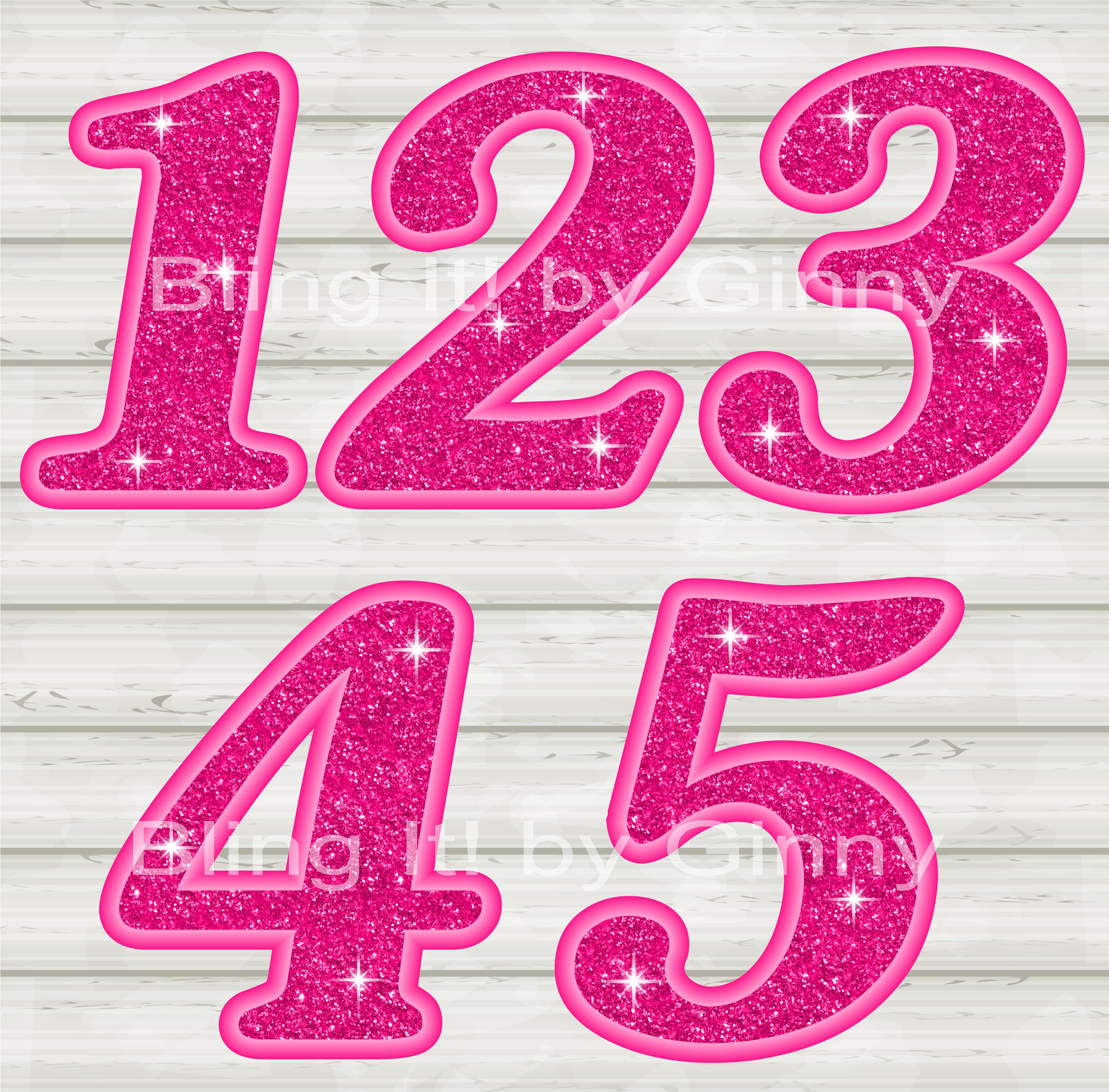 Pink Glitter Number Clipart With Sparkle Effect Graphical | Etsy