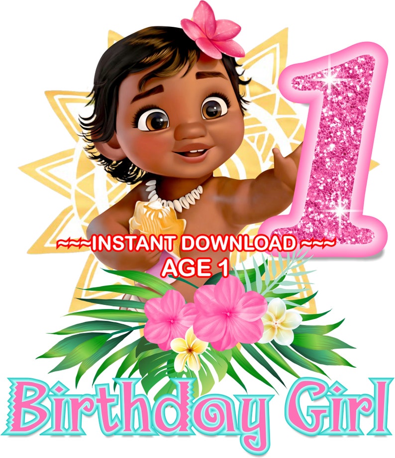 Baby Moana Iron On Transfer 1st Birthday Party Printables | Etsy