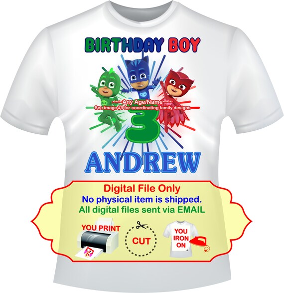 Download Free Pj Masks Birthday Iron On Transfer Personalized Diy Mommy Etsy SVG Cut Files