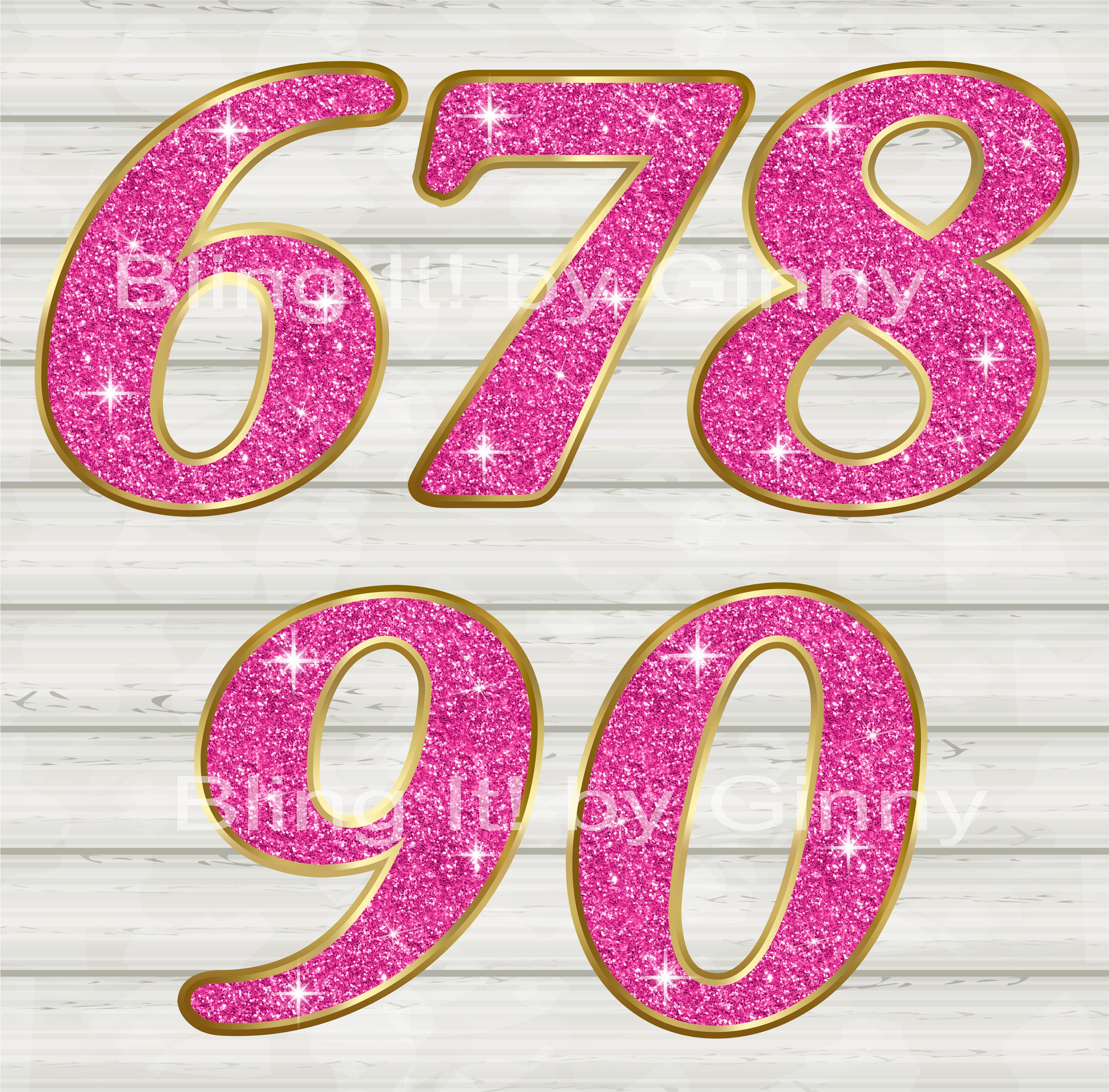 Pink Glitter Number Clipart With Sparkle Effect and Gold - Etsy