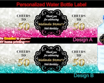 Woman's Birthday Water Bottle Labels, Any Age, Personalized DIY Party Printables - WB20