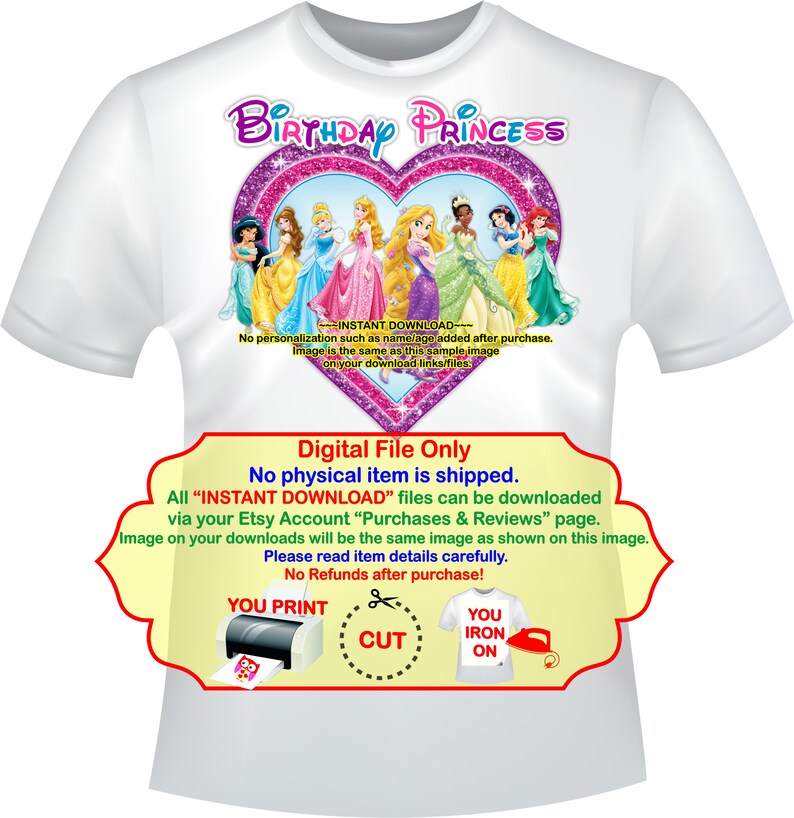 Birthday Girl Party Printables Instant Download Princess Birthday Iron On Transfer PRINCESSGROUP