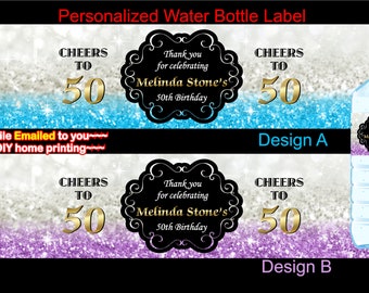 Woman's Birthday Water Bottle Labels, Any Age, Personalized DIY Party Printables - WB19