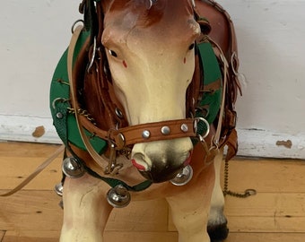 STEHA, Allemagne de l'ouest, cheval étalon jouet figurine modèle avec roues dans les sabots