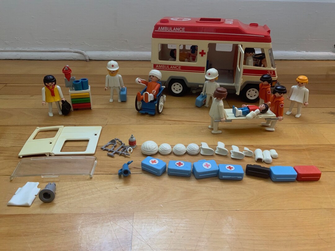 1987 Geobra Playmobil 3456 Ambulance Toit Blanc Complete