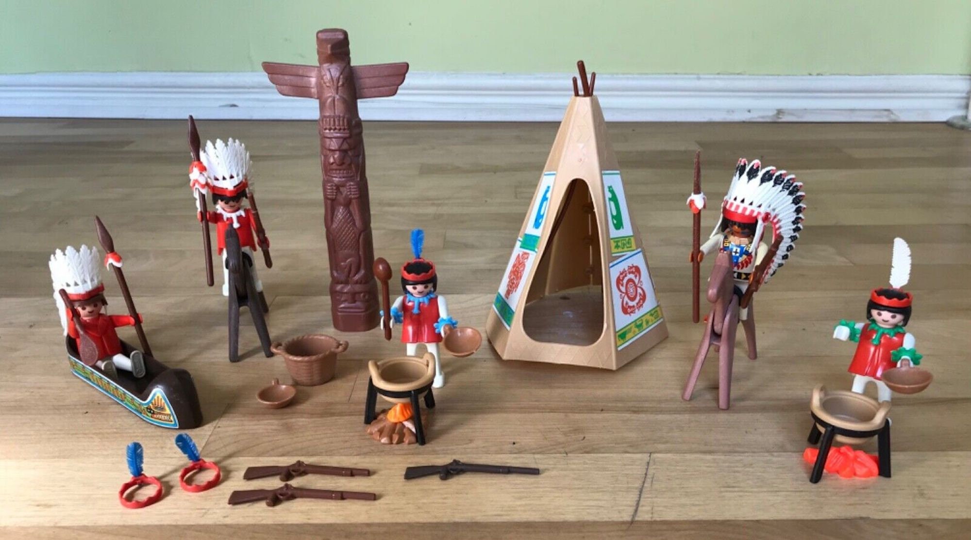 Vintage Playmobil native American trapper with scenery
