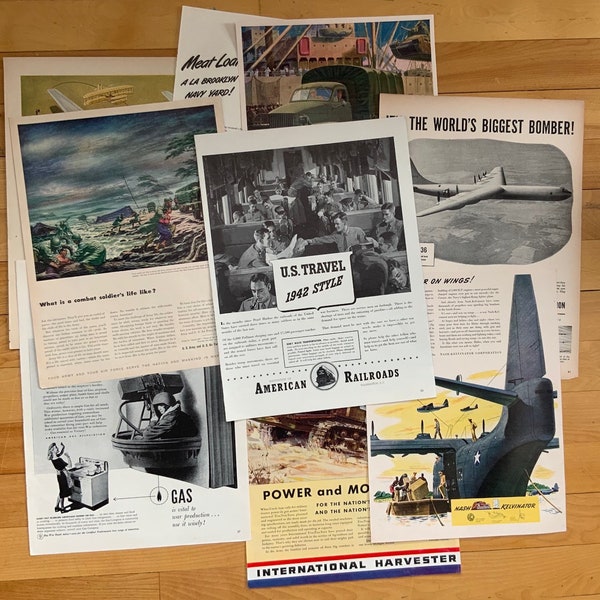 Vintage LIFE Magazine WAR Themed Ads. Lot Of 10 Ads. WW2 (B)
