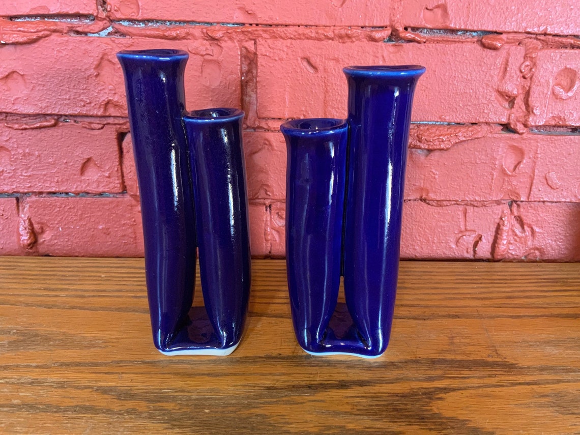 Vintage Blue Porcelain Candle Holders. Etsy