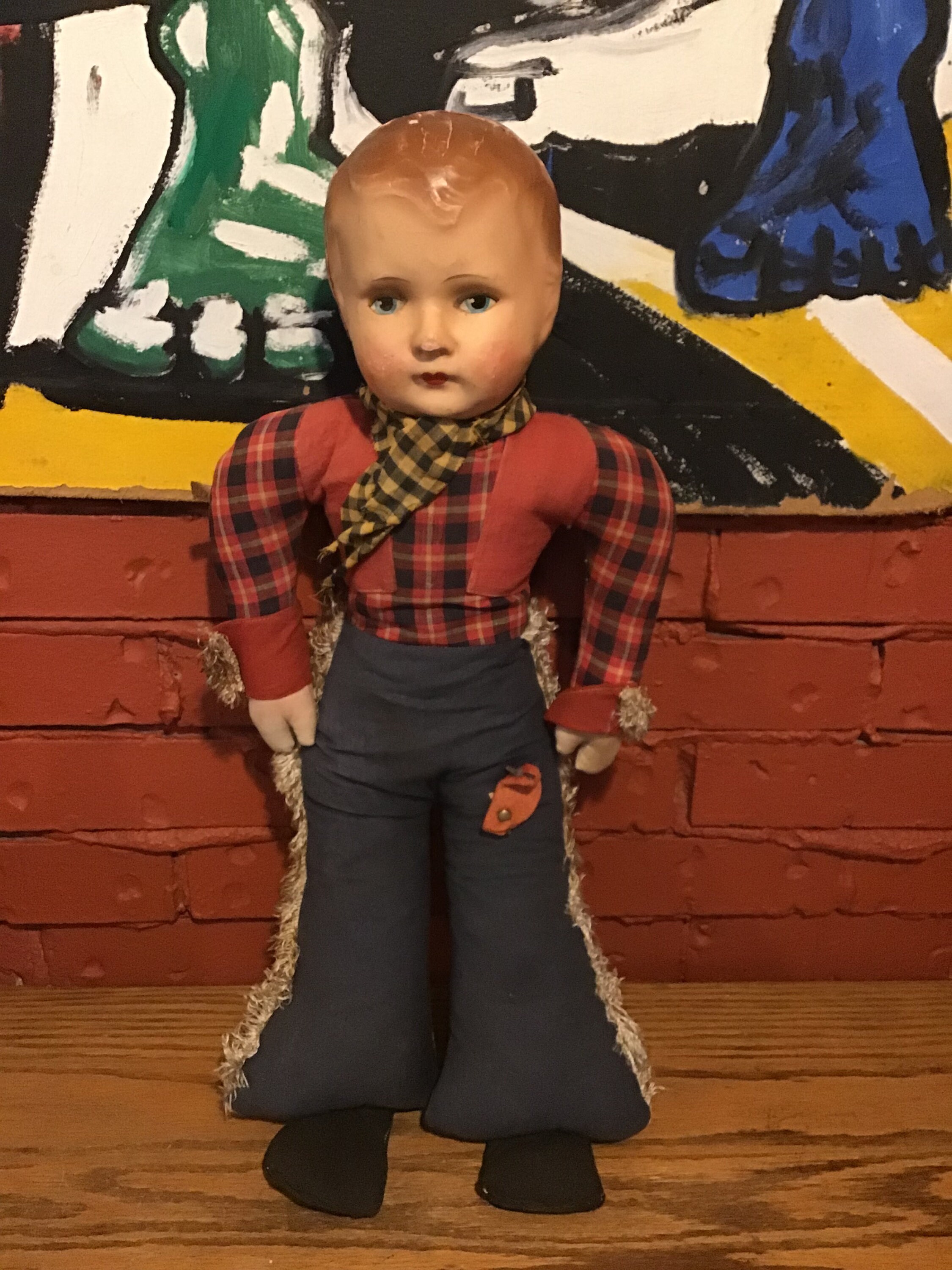 Antique Composition Straw Stuffed Cow Boy Doll. Made In Etsy