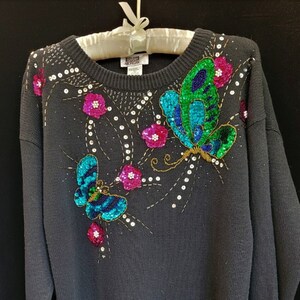 Vintage 80s Sara Morgan Embellished Pullover * Butterflies *