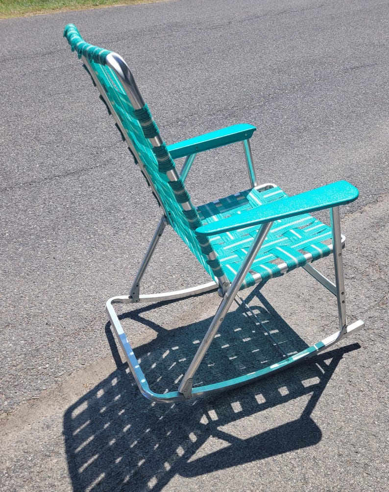 1960's Original Vintage Foldable Webbed Aluminum Rocking Chair Blue ...