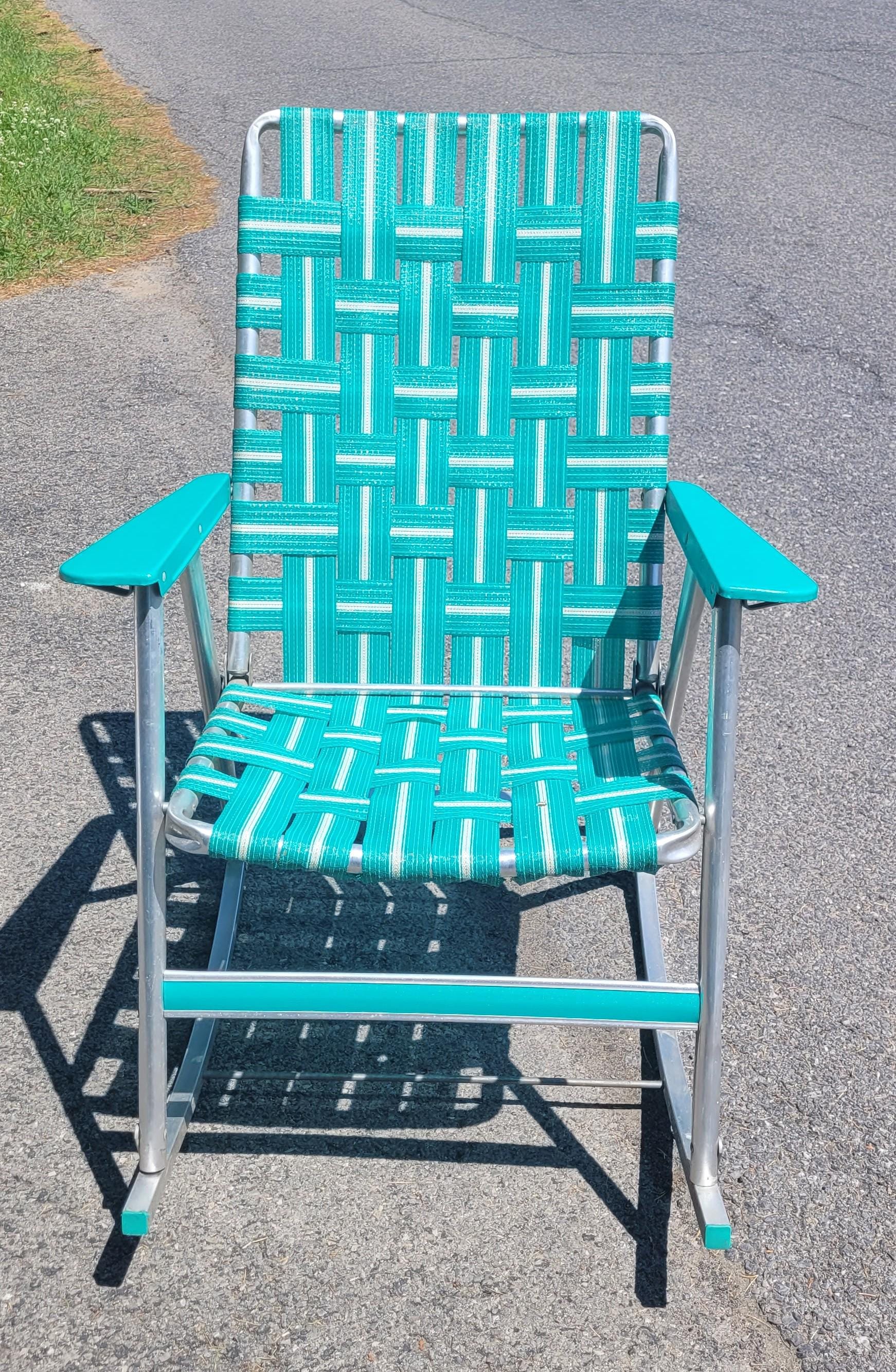 1960's Original Vintage Foldable Webbed Aluminum Rocking Chair