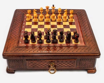 Gorgeous Big chess set 15.7 inch. Walnut wooden chess Large High Detail Unique chessboard gift