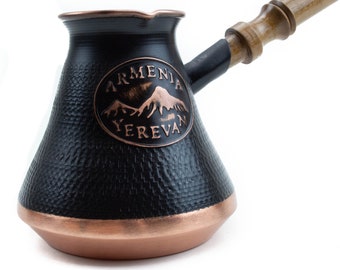 Handmade Armenian Coffee Pot Copper Jazva Makers Ararat Wooden Handle Turkish Cezve Jezve Ibrik Turka Arabic Greek