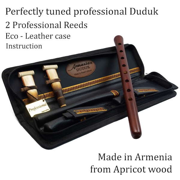 Professional Armenian DUDUK instrument Apricot Wood Duduk, Armenian Flute oboe - leather case - Playing Instruction