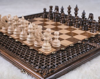 Luxury Chess Set - Personalized High quality wooden backgammon and checkers Armenian carved