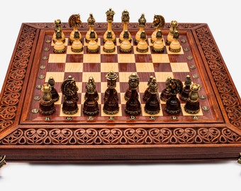 Gorgeous Big chess set 21.6 inch. Walnut Wood Armenian Large High Detail Unique Board Game Amazing gift