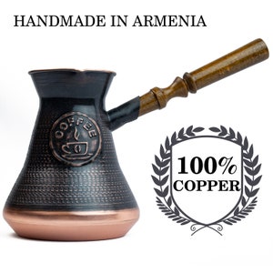 Handmade Armenian Coffee Pot Copper Jazva maker Wooden Handle Turkish Arabic Greek Cezve Jezve Ibrik Turka Jazzve Jazve