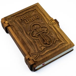 Wooden Cover Holy Bible KJV engraved walnut wood cover