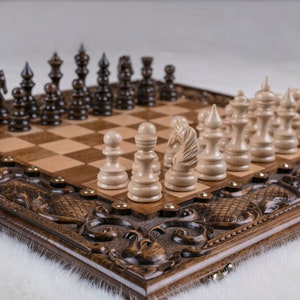 Personalized Luxury Chess Set: Hand-Carved Armenian Wood, Backgammon Checkers