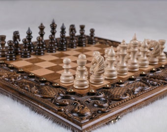 Luxury Chess Set - Personalized High quality wooden backgammon and checkers Armenian carved