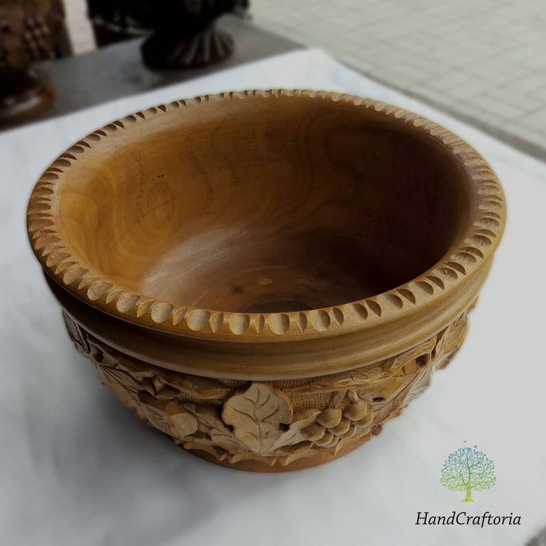 Big handmade Walnut Wood Carved Bowl Armenian Bowl hand carved bowl Wooden vase fruit bowl wooden Candy dish wooden carved vase image 2