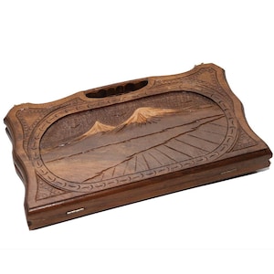 Hand Carved Noah Ararat Backgammon Checkers Set: Inlaid Wood, Armenian Crafted