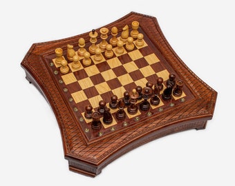 Chess set 19.7 inch Gorgeous Big Walnut wooden chess Large High Detail Unique chessboard gift