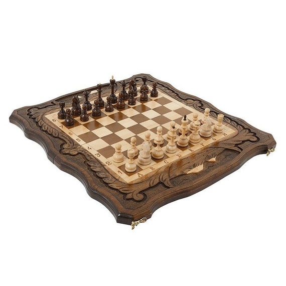 BIG SIZE 3in1 Wooden Chess Set Handmade Backgammon & Checkers 