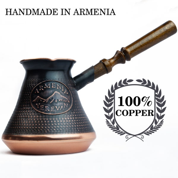 Handgefertigte armenische Kaffeekanne Kupfer Jazva Makers Ararat Holzgriff Türkisch Cezve Jezve Ibrik Turka Arabisch Griechisch