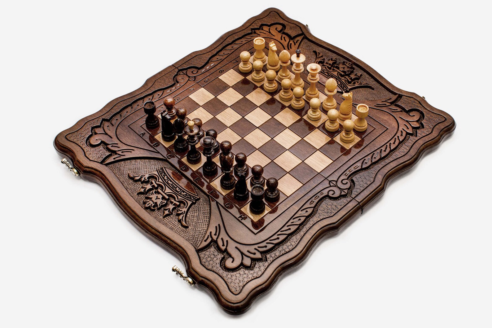 Chess Set With Engraved Crowns 3 in 1 Chess Backgammon Etsy