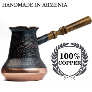 Armenian Coffee Pot Maker handmade Copper Jazva Ararat Wooden Handle Turkish Cezve Jezve Ibrik Turka Arabic Greek