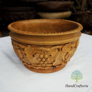 Big handmade Walnut Wood Carved Bowl Armenian Bowl hand carved bowl Wooden vase fruit bowl wooden Candy dish wooden carved vase image 1