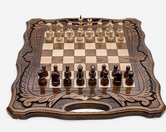 Walnut wooden Chess Set -  Handmade High Detail Wooden Game Armenian Ararat