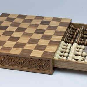 Unique Chess set with push to open drawer, Made from walnut wood, handmade chess board with wooden chess pieces, premium chess, luxury chess image 4