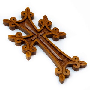 Handmade Walnut Wood Wall Cross: Armenian Ornament Gift