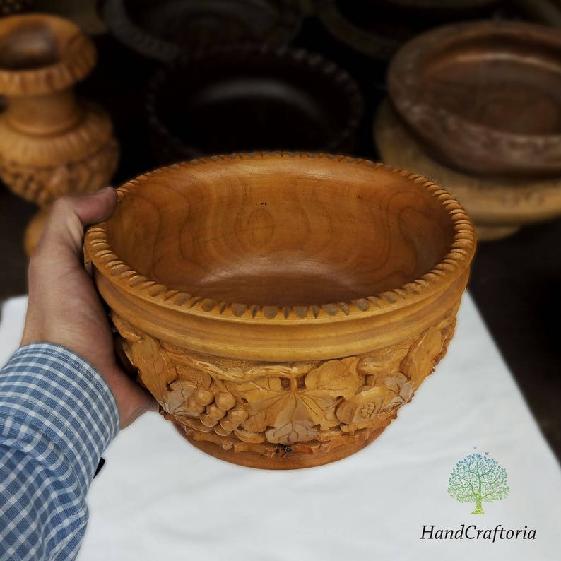Big handmade Walnut Wood Carved Bowl Armenian Bowl hand carved bowl Wooden vase fruit bowl wooden Candy dish wooden carved vase image 3