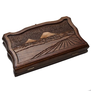 Hand Carved Wooden Backgammon Checkers Set: Armenian Ararat Design