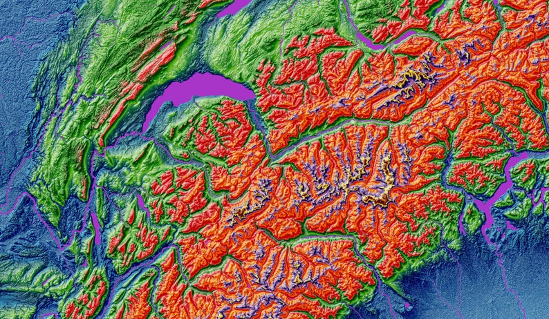 Höhenkarte der Alpen hochauflösende Digitaldruck Karte - Etsy.de