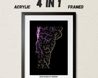 Vermont - River basin map, pastel colours - Wall Art