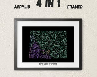 Wyoming - River basin map, pastel colours - Wall Art